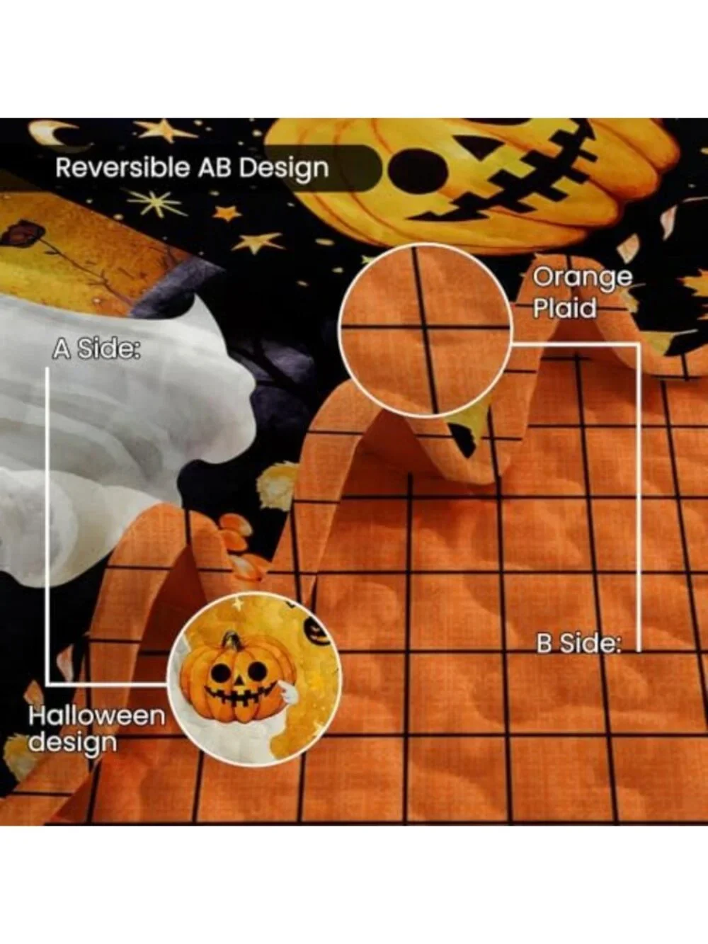 King Size Halloween Quilt Set - Patchwork Black & Orange Bedspread Coverlet